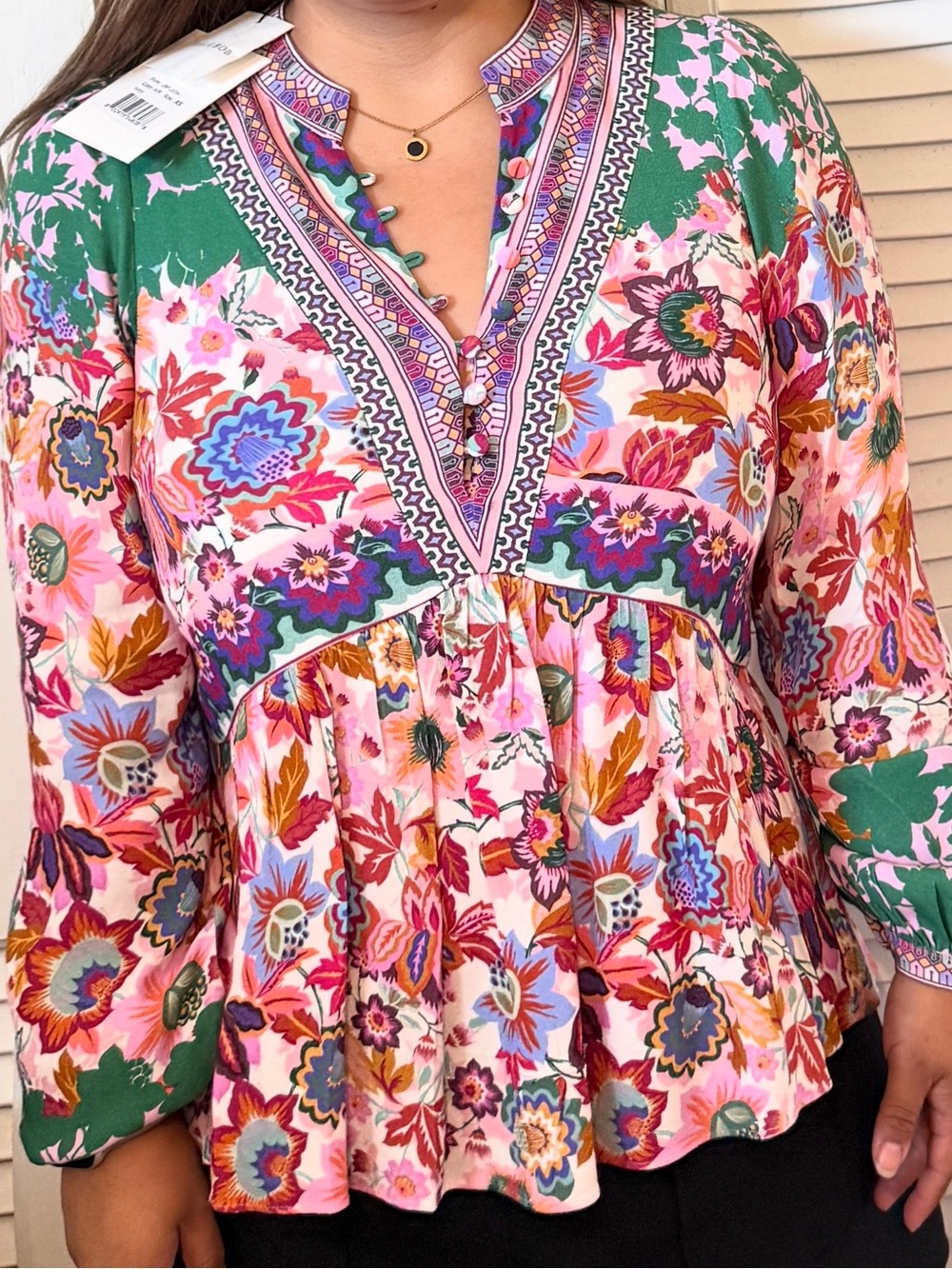 Hale Bob Pink, Green & Purple Floral Tunic Top